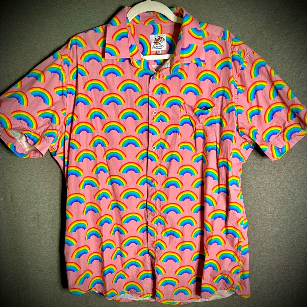 ‘Rainbow Certified’ Pride Brand Button Down-Pink Rainbows